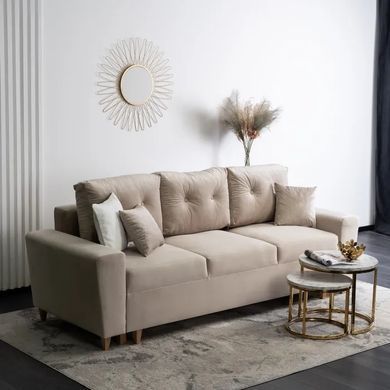 Диван 3-х місний оксамитовий MEBEL ELITE EMIL Velvet 230 см Бежевий фотографія