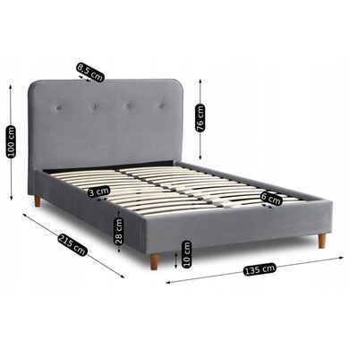 Ліжко оксамитове MEBEL ELITE DENNIS Velvet 120x200 Темно Сірий фотографія