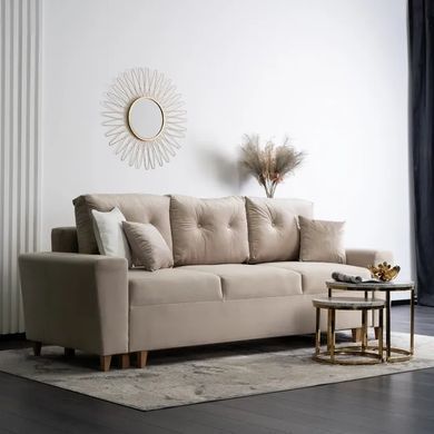 Диван 3-х місний оксамитовий MEBEL ELITE EMIL Velvet 230 см Бежевий фотографія