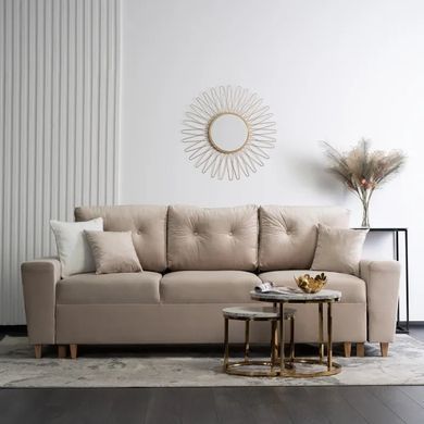 Диван 3-х місний оксамитовий MEBEL ELITE EMIL Velvet 230 см Бежевий фотографія