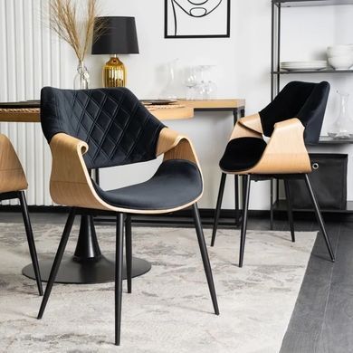 Стілець оксамитовий MEBEL ELITE DAKOTA Velvet, Чорний / Золотий дуб фотографія