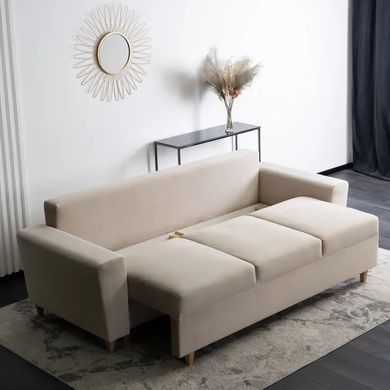 Диван 3-х місний оксамитовий MEBEL ELITE EMIL Velvet 230 см Бежевий фотографія