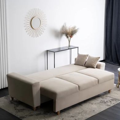 Диван 3-х місний оксамитовий MEBEL ELITE EMIL Velvet 230 см Бежевий фотографія