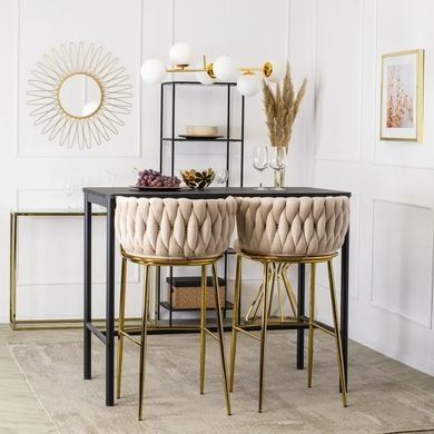Барний стілець оксамитовий MEBEL ELITE FLORES 2 Velvet кремовий / золотий фотографія