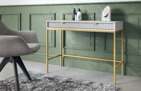 Стол туалетный Perfect Home Новая/Nova с 2 ящиками и золотыми ножками T104 Серый фотография