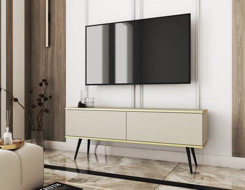 Тумба під телевізор Perfect Home Оро / Oro 2-дверна з чорними ніжками RTV135 Бежевий фотографія