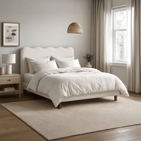 Кровать двуспальная MEBEL ELITE IZMIR 160x200 см Кремовая фотография