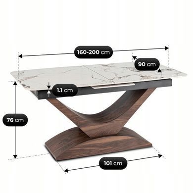 Стіл розкладний MEBEL ELITE ALICANTE 160(200)х90 см Білий мармур/Горіх фотографія