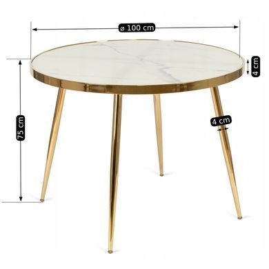 Стіл круглий TINGA MEBEL ELITE 100X100 Білий мармур/Золото фотографія