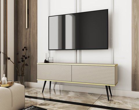 Тумба під телевізор Perfect Home Оро / Oro 2-дверна з чорними ніжками RTV135 MDF Бежевий фотографія