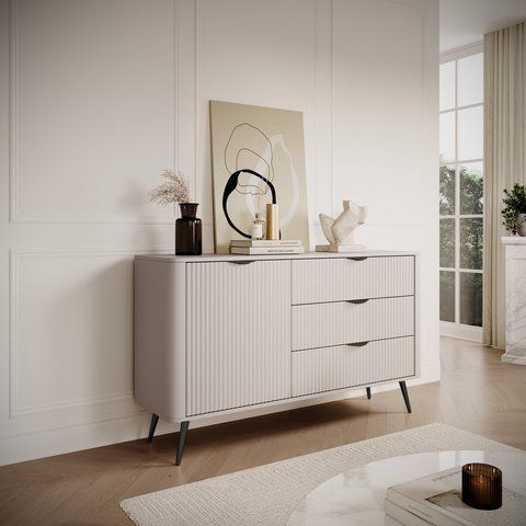 Комод Perfect Home Ланте / Lante 1-дверний з 3 шухлядами і чорними ніжками 1D3S/138 Беж фотографія