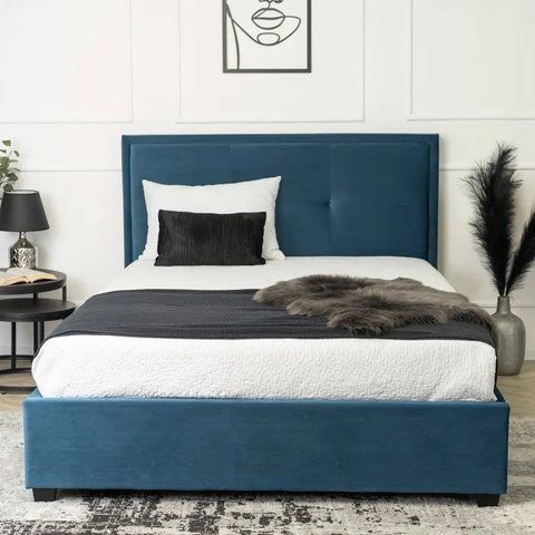 Кровать двуспальная бархатная MEBEL ELITE ANDRE Velvet 140x200 см Темно-синий фотография