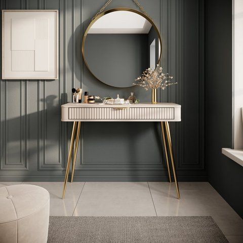 Стол туалетный Perfect Home Ланте/Lante 1S/100 с 1 ящиком и золотыми ножками Беж фотография