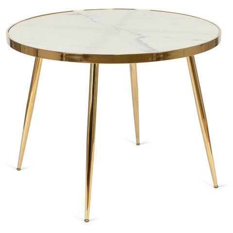 Стол круглый TINGA MEBEL ELITE 100X100 Белый мрамор/Золото фотография