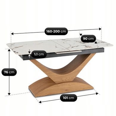 Стіл розкладний MEBEL ELITE ALICANTE 160(200)х90 см Білий мармур/Дуб фотографія