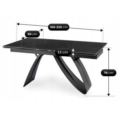 Стіл розкладний MEBEL ELITE DEVON 160(220)х90 см Чорний мармур/чорний фотографія