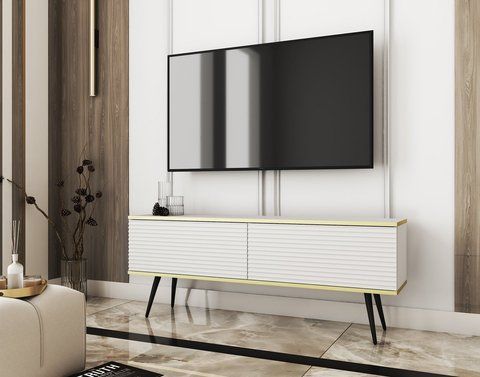 Тумба під телевізор Perfect Home Оро / Oro 2-дверна з чорними ніжками RTV135 MDF Білий фотографія