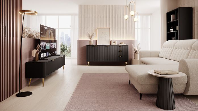 Комод Perfect Home Ланте / Lante 1-дверний з 3 шухлядами і золотими ніжками 1D3S/138 Чорний фотографія