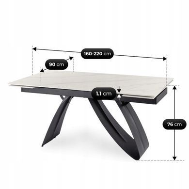 Стіл розкладний MEBEL ELITE DEVON 160(220)х90 см Білий мармур/чорний фотографія