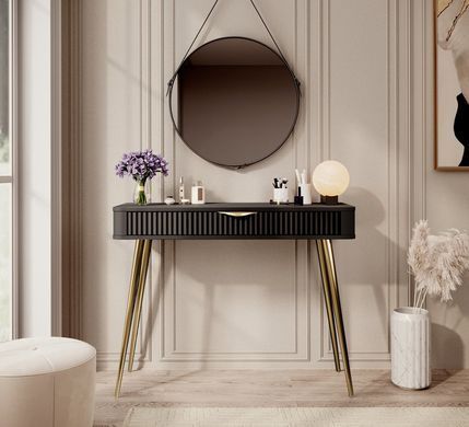 Стіл туалетний Perfect Home Ланте / Lante 1S/100 з 1 шухлядою і золотими ніжками Чорний фотографія