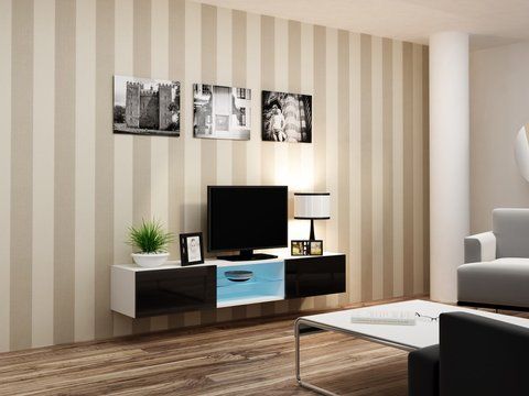 ТВ Тумба VIGO RTV Cama 180 Стекло Белый Мат / Черный Глянец фотография