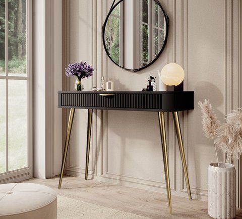Стол туалетный Perfect Home Ланте/Lante 1S/100 с 1 ящиком и золотыми ножками Черный фотография