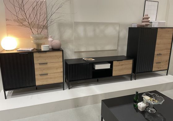 Комод високий Perfect Home Рейв / Rave 2-дверний з 2 шухлядами 2D2S/104 Чорний/дуб артизан фотографія