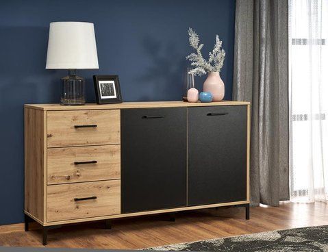 Комод RAVEN KM-1&nbsp;Halmar 160x40 Дуб Артизан Черный фотография