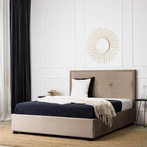 Кровать двуспальная бархатная MEBEL ELITE ANDRE Velvet 140x200 см Беж фотография