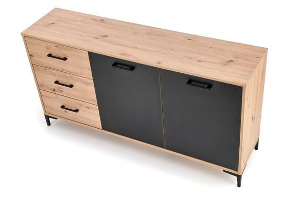 Комод RAVEN KM-1&nbsp;Halmar 160x40 Дуб Артизан Черный фотография