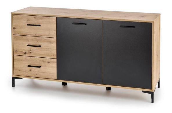 Комод RAVEN KM-1&nbsp;Halmar 160x40 Дуб Артизан Черный фотография
