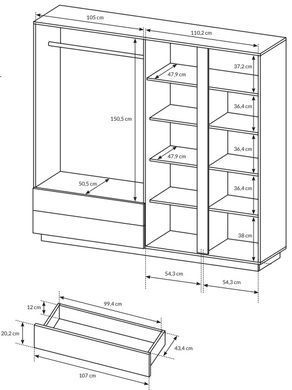 Шафа для одягу Perfect Home Арко / Arco 4-дверна з дзеркалом 4D2S/220 Білий глянець/дуб грандсон фотографія