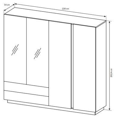 Шафа для одягу Perfect Home Арко / Arco 4-дверна з дзеркалом 4D2S/220 Білий глянець/дуб грандсон фотографія