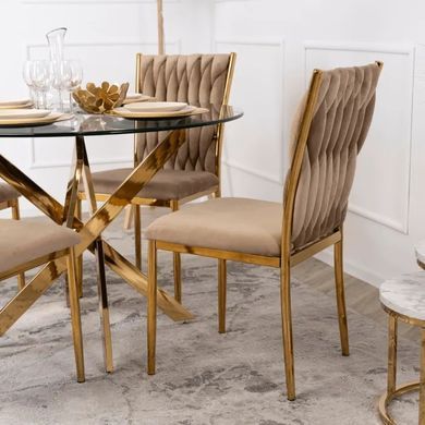 Стілець оксамитовий MEBEL ELITE DAN Velvet Бежевий / Золотий фотографія