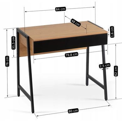 Письменный стол MEBEL ELITE MORI 84 см Дуб / Черный фотография