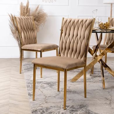 Стілець оксамитовий MEBEL ELITE DAN Velvet Бежевий / Золотий фотографія