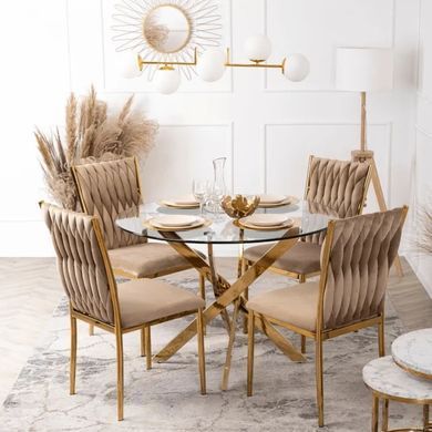 Стілець оксамитовий MEBEL ELITE DAN Velvet Бежевий / Золотий фотографія