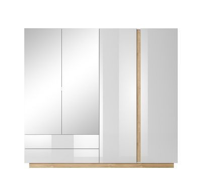 Шафа для одягу Perfect Home Арко / Arco 4-дверна з дзеркалом 4D2S/220 Білий глянець/дуб грандсон фотографія