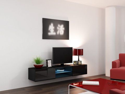 ТВ Тумба VIGO RTV Cama 180 Стекло Черный Мат / Черный Глянец фотография