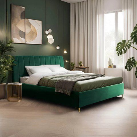 Кровать двуспальная бархатная MEBEL ELITE MARCELO Velvet 160x200 см Зеленый фотография