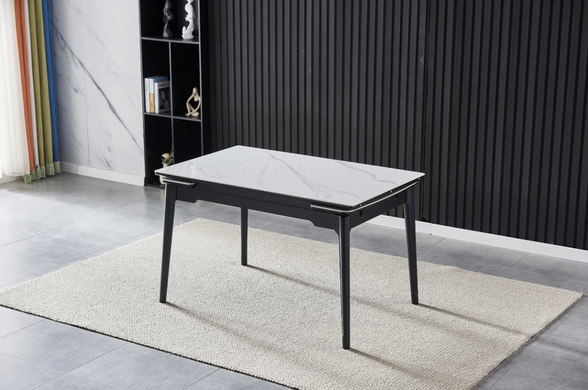Стіл розкладний BONN II CERAMIC Intarsio 140(200)x90 Білий Глянець Кераміка Чорний фотографія