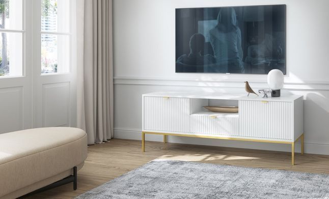 Тумба під телевізор Perfect Home Нова / Nova 1-дверна з 2 ящиками і золотими ніжками RTV154 Білий фотографія