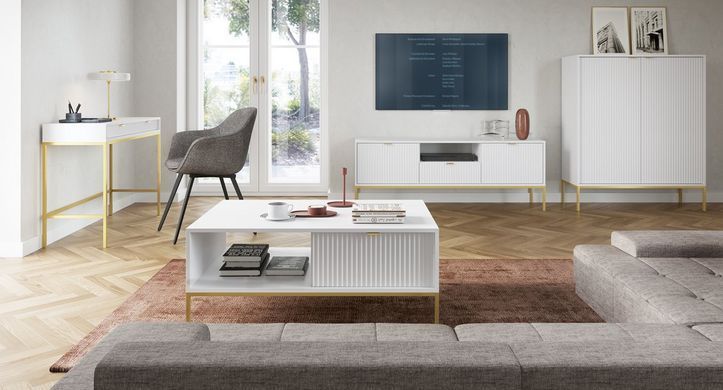 Тумба під телевізор Perfect Home Нова / Nova 1-дверна з 2 ящиками і золотими ніжками RTV154 Білий фотографія