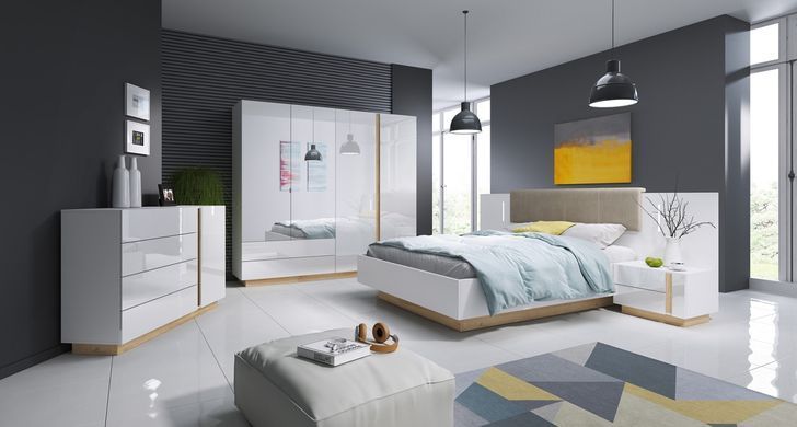 Шафа для одягу Perfect Home Арко / Arco 4-дверна з дзеркалом 4D2S/220 Білий глянець/дуб грандсон фотографія