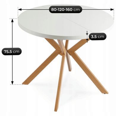 Стіл розкладний круглий MEBEL ELITE DORIAN 80(160)х80 см Білий/дуб золотий фотографія
