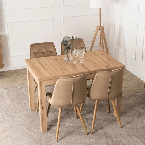 Комплект стіл MEBEL ELITE SKUBI 120(160)х75 см,дубовий ремісник, та 4 стільців RODRI бежевих кольорів фотографія
