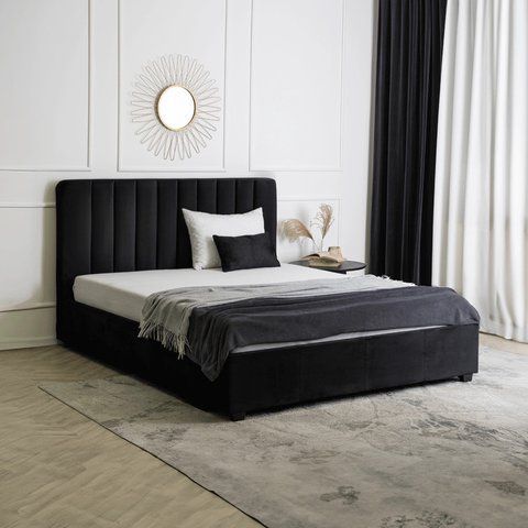 Кровать двуспальная бархатная 160x200 MEBEL ELITE MARI Velvet Черный фотография