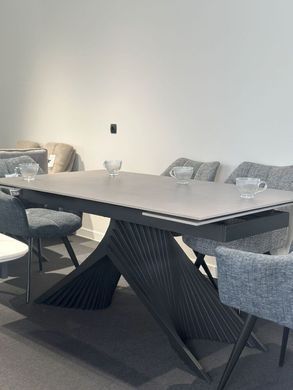Стіл розкладний ROSARIO CERAMIC Intarsio 160(220)*90 сірий мат/чорний каркас фотографія