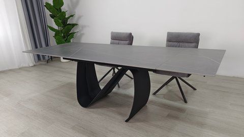 Стол раскладной JULIAN CERAMIC Intarsio 160(240)*90 серый мат/черный фотография