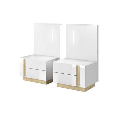 Тумбы прикроватные с подсветкой Perfect Home Арко / Arco с 4 ящиками 2S/60 Белый глянец/дуб грандсон фотография